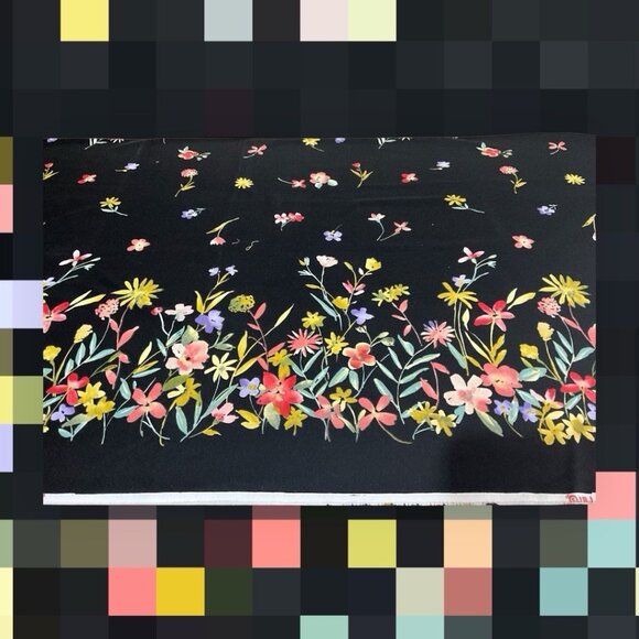 JBJ Fabrics Cotton Blend Border Print Fabric with Black Background and Florals - Picture 8 of 15